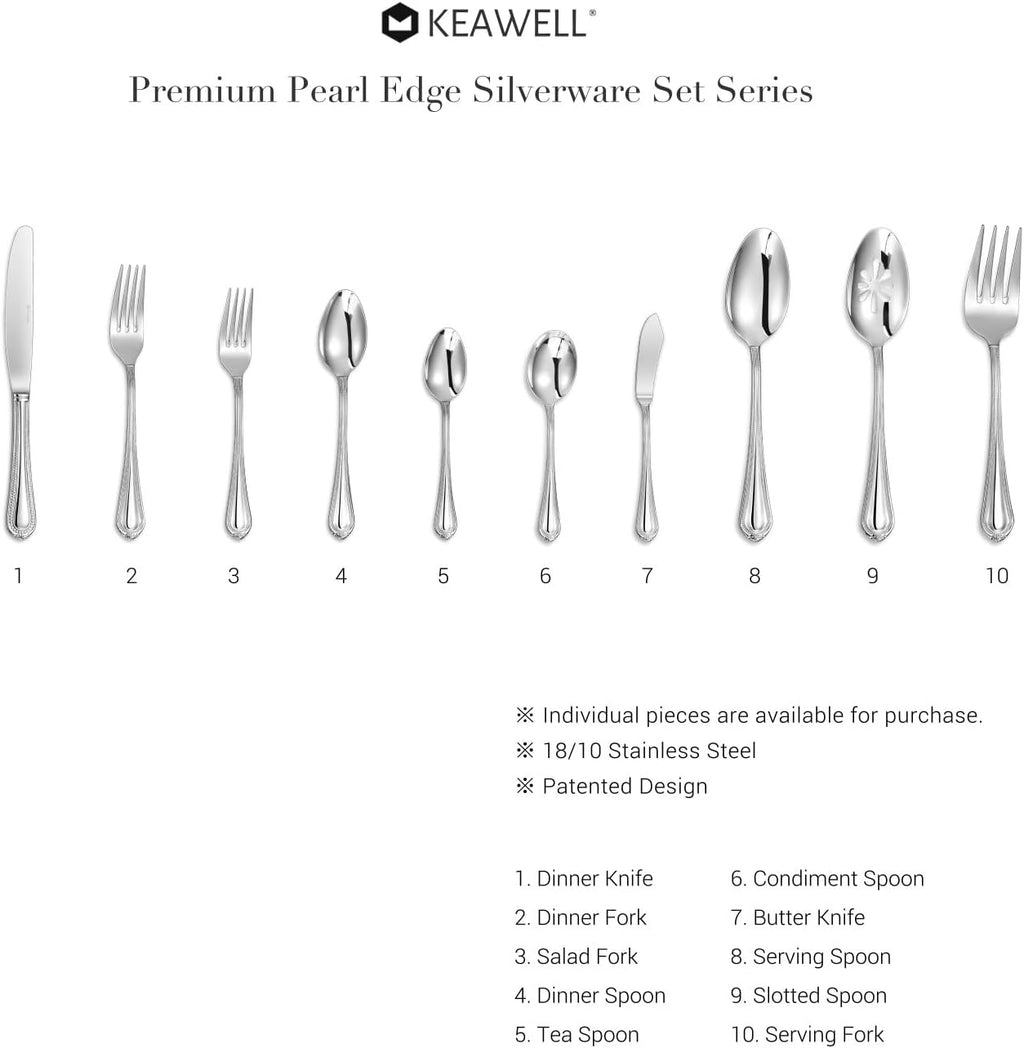 KEAWELL Pearl Edge 4-Piece Premium Spoon Set  18/10 Stainless Steel  Fine Silverware Spoons with Refined Bead Design  Brightly Polished  Dishwasher Safe (Silver  7.56" Dinner Spoons)