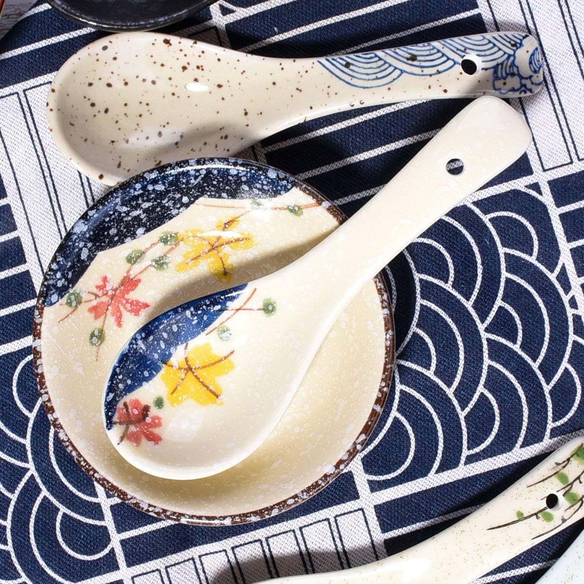 Japanese Soup Spoons Set of 5  Delicate Asian Ceramic Ramen Spoon Suitable for Gravy Cake Pho Oatmeal Chaos Dumplings Salad As A Good Tableware